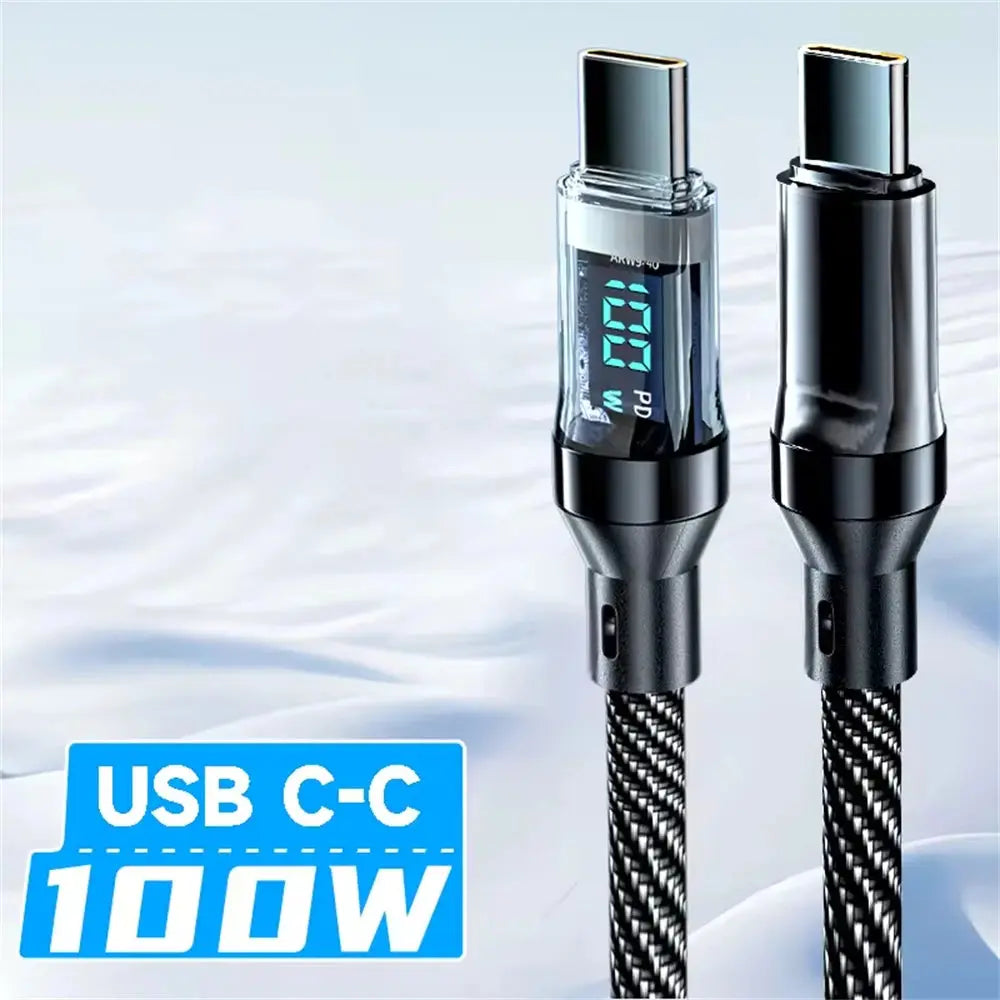 Cavo da 120 W da tipo C a tipo C Cavo di ricarica super veloce per telefono con display a LED Cavo dati da USB a tipo C per huawei oppo vivo - My Hashtag Shop