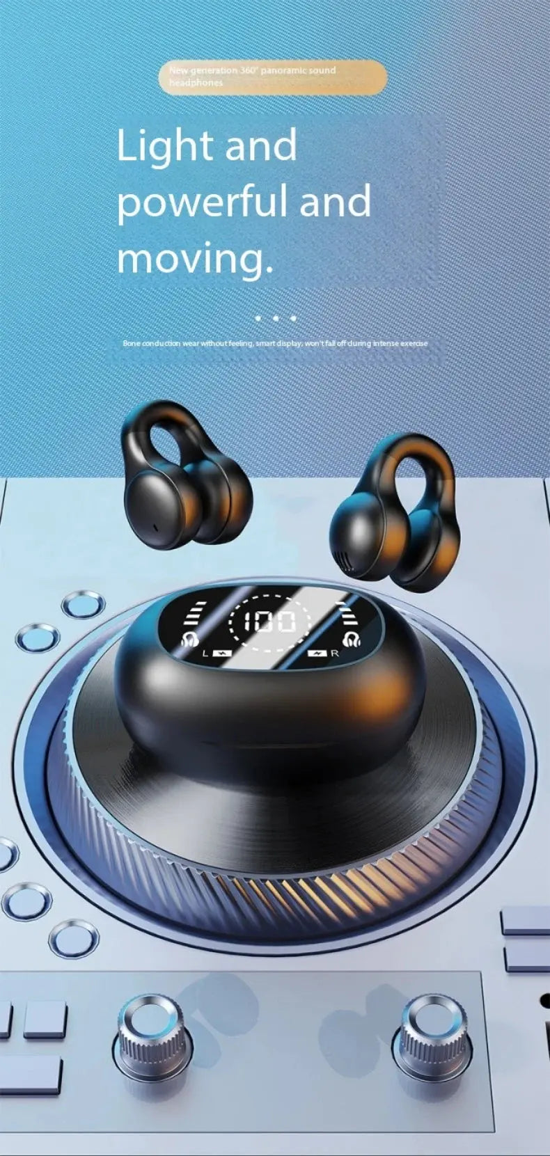 Nuova superficie a specchio Display digitale Clip per orecchio in silicone morbido Cuffie Bluetooth wireless con riduzione del rumore, alta definizione, senza perdita per lo sport - My Hashtag Shop