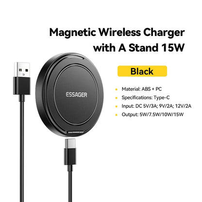 Caricabatterie wireless magnetico Essager con supporto 15W ricarica rapida per iPhone16 15 14 13Pro Max Airpods Mini caricabatterie per telefono wireless - My Hashtag Shop