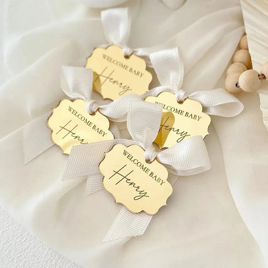 Baby shower name tags elegant acrylic. Liebe - Making Life Easier