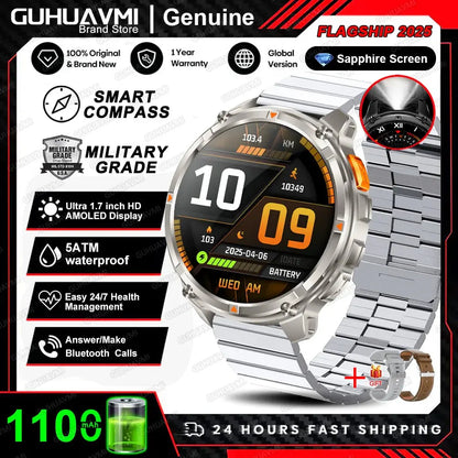 Nuovo T-REX3 Ultra 1100mAh Batteria SmartWatch 10ATM GPS impermeabile Bussola Torcia 1.7 "AMOLED HD Chiamata Sport Smart Watch da uomo - My Hashtag Shop