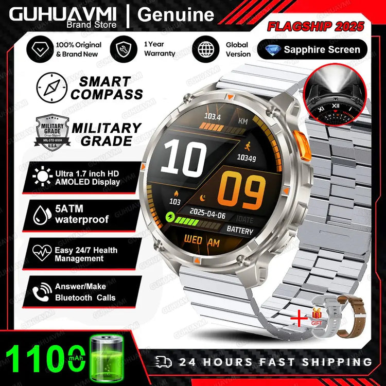 Nuovo T-REX3 Ultra 1100mAh Batteria SmartWatch 10ATM GPS impermeabile Bussola Torcia 1.7 "AMOLED HD Chiamata Sport Smart Watch da uomo - My Hashtag Shop