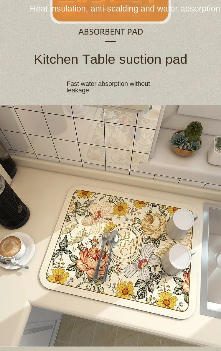 Super Absorbent Vintage Earth Kitchen Dish washing and Draining Mat Liebe - Making Life Easier