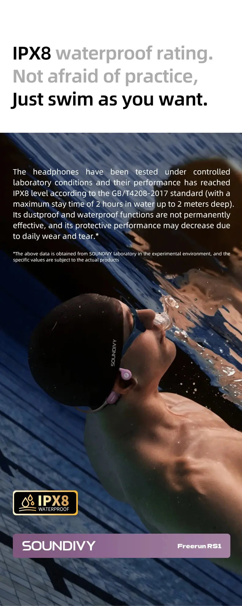 SOUNDIVY RS1 Auricolari a conduzione ossea Bluetooth Wireless Memoria da 32 GB IPX8 Auricolari sportivi per nuoto e corsa impermeabili - My Hashtag Shop