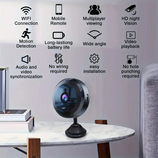 Mini telecamera di sicurezza WiFi wireless con rilevamento del movimento per visione notturna Batteria ricaricabile Facile da montare e controllato da app - My Hashtag Shop