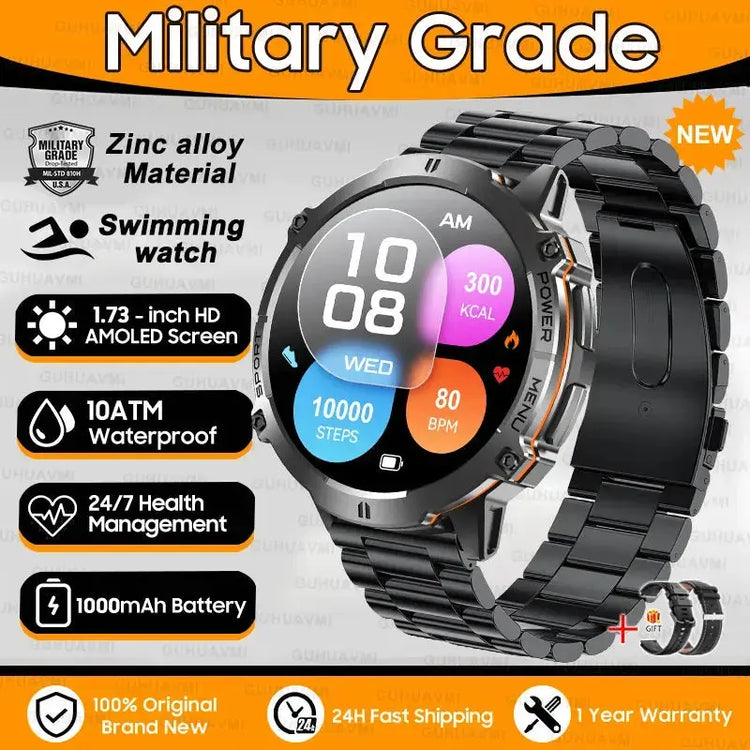 Nuovo Militare T-Rex3 1000mAh Batteria SmartWatch Da Uomo 10ATM Impermeabile GPS Bussola da 1.73 pollici AMOLED Schermo Chiamata Sport Smartwatch My Hashtag Shop