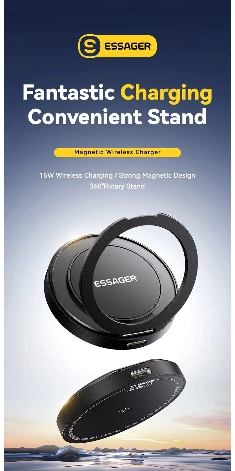 Caricabatterie wireless magnetico Essager con supporto 15W ricarica rapida per iPhone16 15 14 13Pro Max Airpods Mini caricabatterie per telefono wireless - My Hashtag Shop