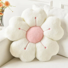 Morbido cuscino da tiro con fiori di margherita in peluche - Comodo cuscino decorativo per letto e divano, bianco/rosa, adorabile design floreale HASHTAG