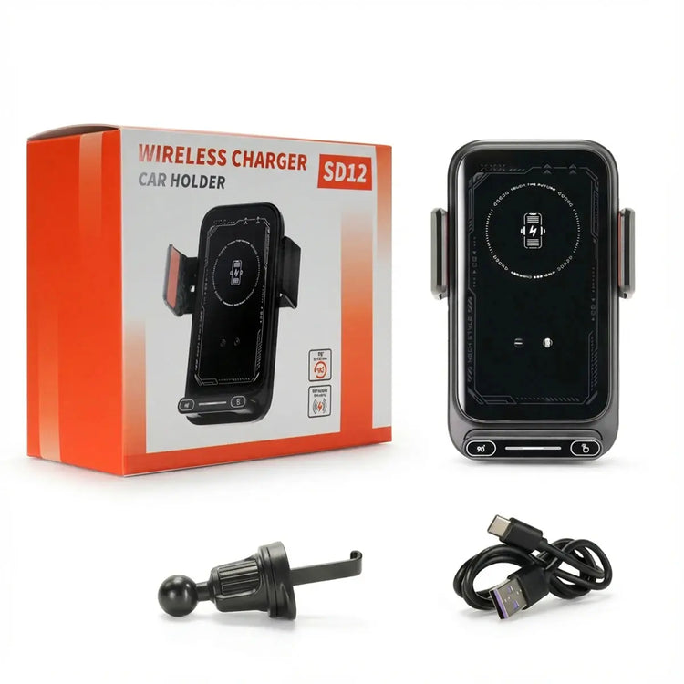 Caricatore per telefono per auto Supporto per telefono Caricatore wireless e cablato da 15 W Rilevamento automatico Rilascio e rotazione con un solo tocco Certificato Qi FCC ROHS - My Hashtag Shop