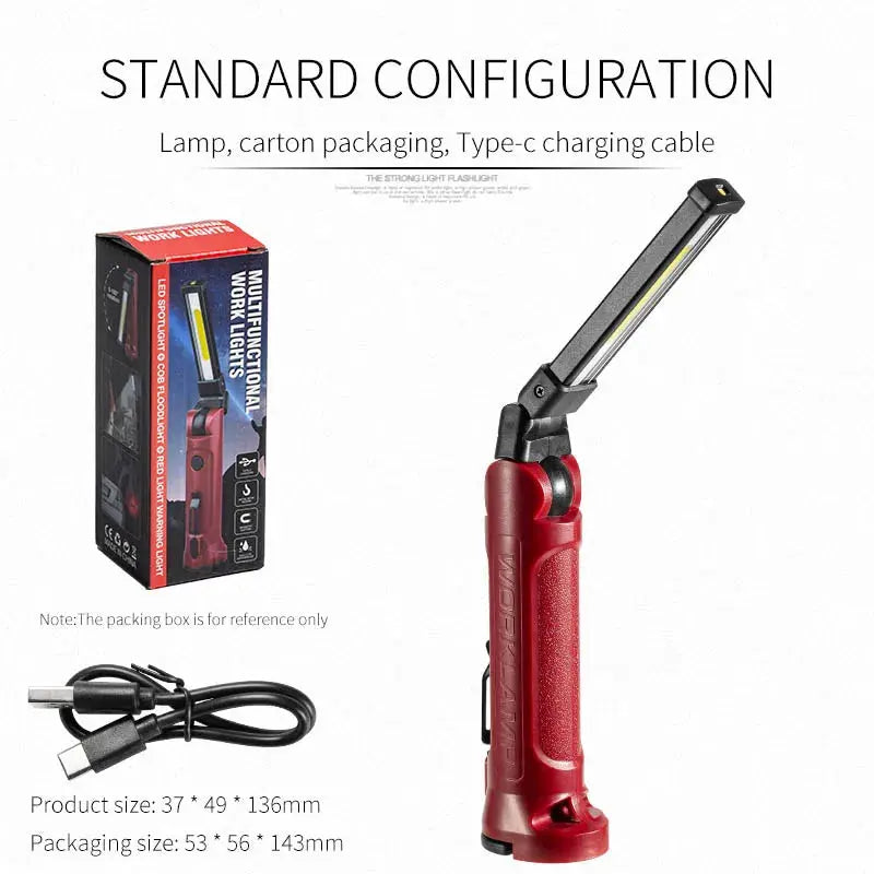 Lampada da lavoro a LED COB Torcia pieghevole ricaricabile Illuminazione da campeggio per riparazioni auto Lampade portatili con gancio magnetico - My Hashtag Shop