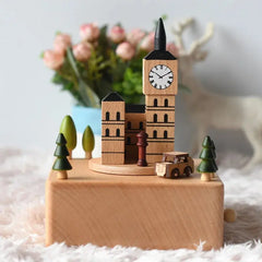 Christmas Gifts Wholesale Logo Engraved Mechanical Wind-Up Carousel Rotating Ballerina Wooden Music Box for Gift HASHTAG