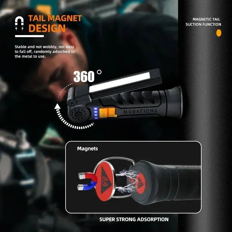 Torcia portatile a LED COB Lampada da lavoro ricaricabile USB Lanterna magnetica Lampada a sospensione con batteria incorporata Torcia da campeggio - My Hashtag Shop