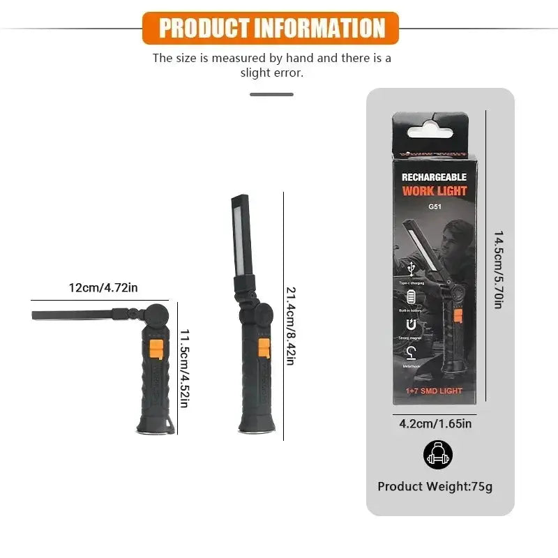 Torcia portatile a LED COB Lampada da lavoro ricaricabile USB Lanterna magnetica Lampada a sospensione con batteria incorporata Torcia da campeggio - My Hashtag Shop