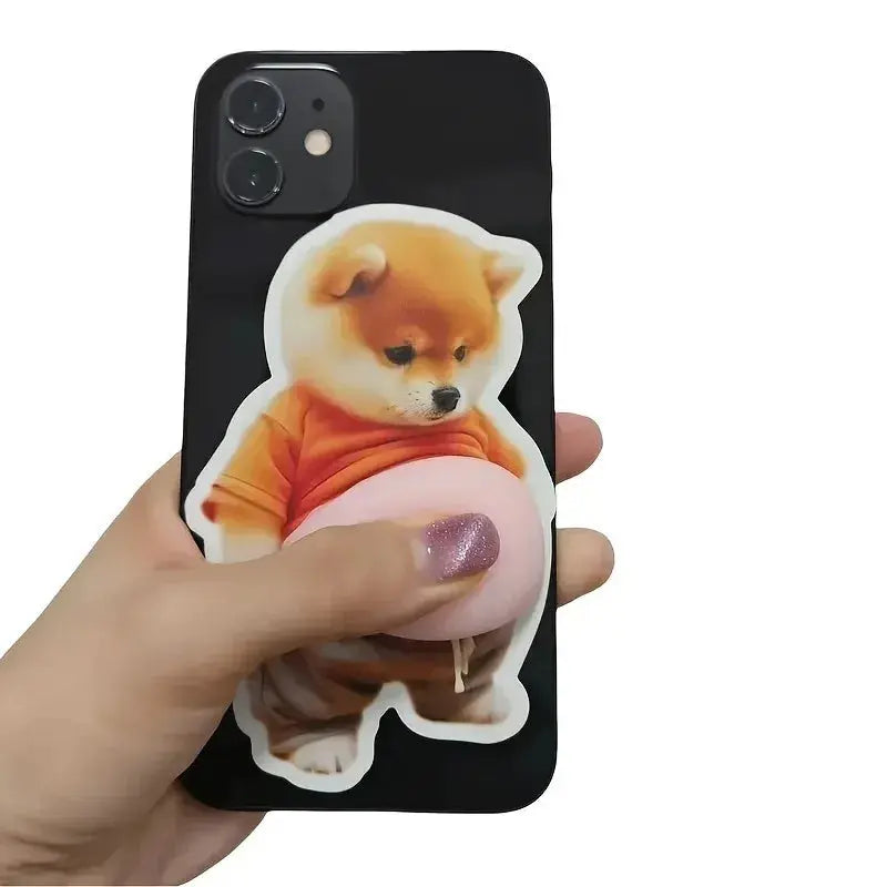 Divertente adesivo per pancia di cane 3D Shiba Inu Giocattolo da spremere Cucciolo carino in un vestito arancione Giocattolo agitarsi Autoadesivo in silicone per regali per bambini - My Hashtag Shop