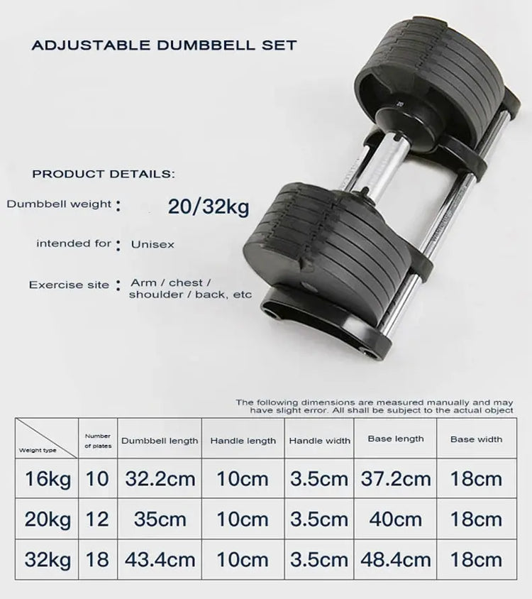 Set manubri rotondi regolabili, seconda generazione, aumento 2 kg, 24 kg, 36 kg, fitness, appena aggiornato - My Hashtag Shop