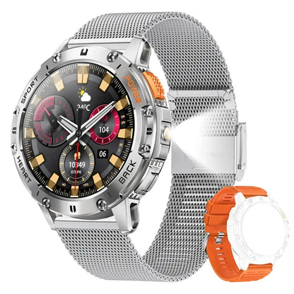 Per Android ios Nuovo AMOLED Smart Watch da uomo con torcia sportiva fitness tracker impermeabile chiamata Bluetooth Smartwatch uomo + scatola