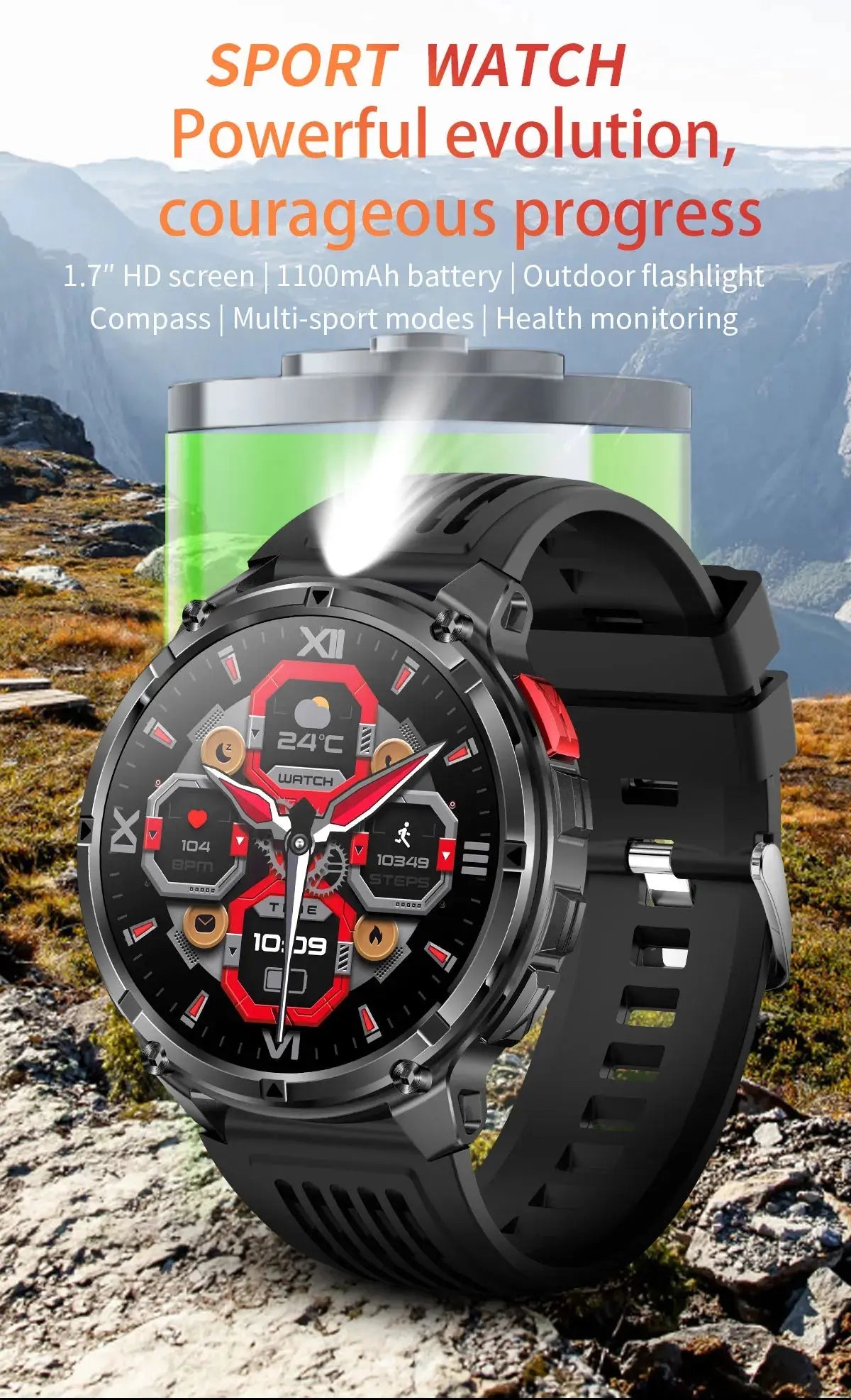 Nuovo T-REX3 Ultra 1100mAh Batteria SmartWatch 10ATM GPS impermeabile Bussola Torcia 1.7 "AMOLED HD Chiamata Sport Smart Watch da uomo - My Hashtag Shop