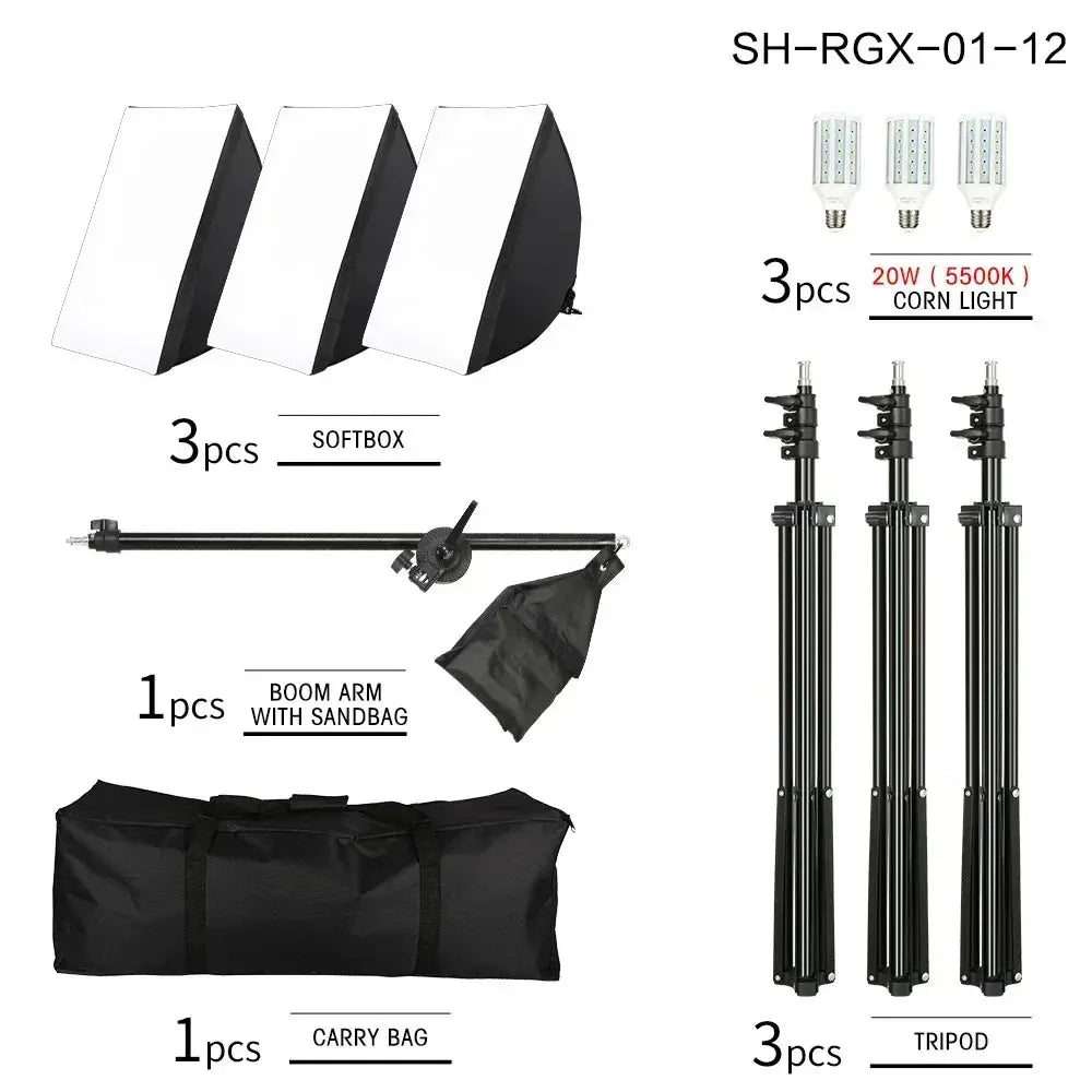 SH Kit di illuminazione Fotografia 50x70CM Softbox Sistema di illuminazione professionale con lampadine fotografiche E27 Attrezzatura per studio fotografico - My Hashtag Shop