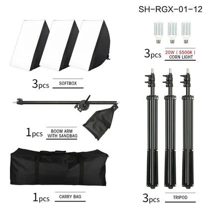 SH Kit di illuminazione Fotografia 50x70CM Softbox Sistema di illuminazione professionale con lampadine fotografiche E27 Attrezzatura per studio fotografico - My Hashtag Shop