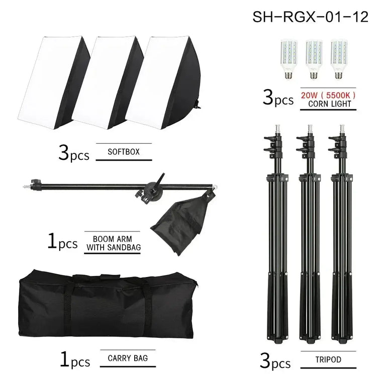 SH Kit di illuminazione Fotografia 50x70CM Softbox Sistema di illuminazione professionale con lampadine fotografiche E27 Attrezzatura per studio fotografico - My Hashtag Shop