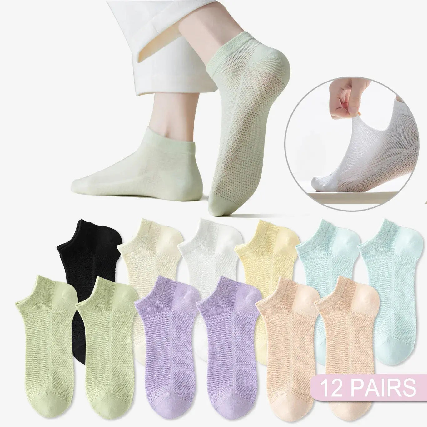 Woman Cotton Socks Short Thin Mesh Breathable Liebe - Making Life Easier