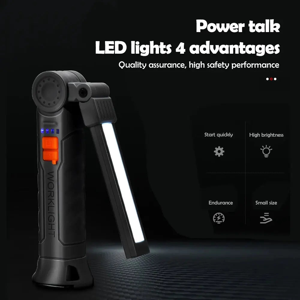 Luci da lavoro ricaricabili Torcia pieghevole a LED con base magnetica COB Light 360 ° Ruota il campeggio di emergenza del garage domestico di riparazione auto - My Hashtag Shop