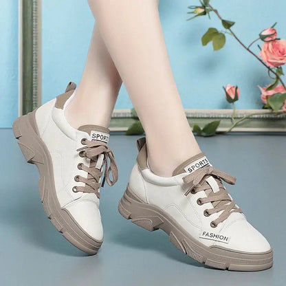 Soft Leather Sneaker Trekking Footwear Thick-soled Lace-up Liebe - Making Life Easier