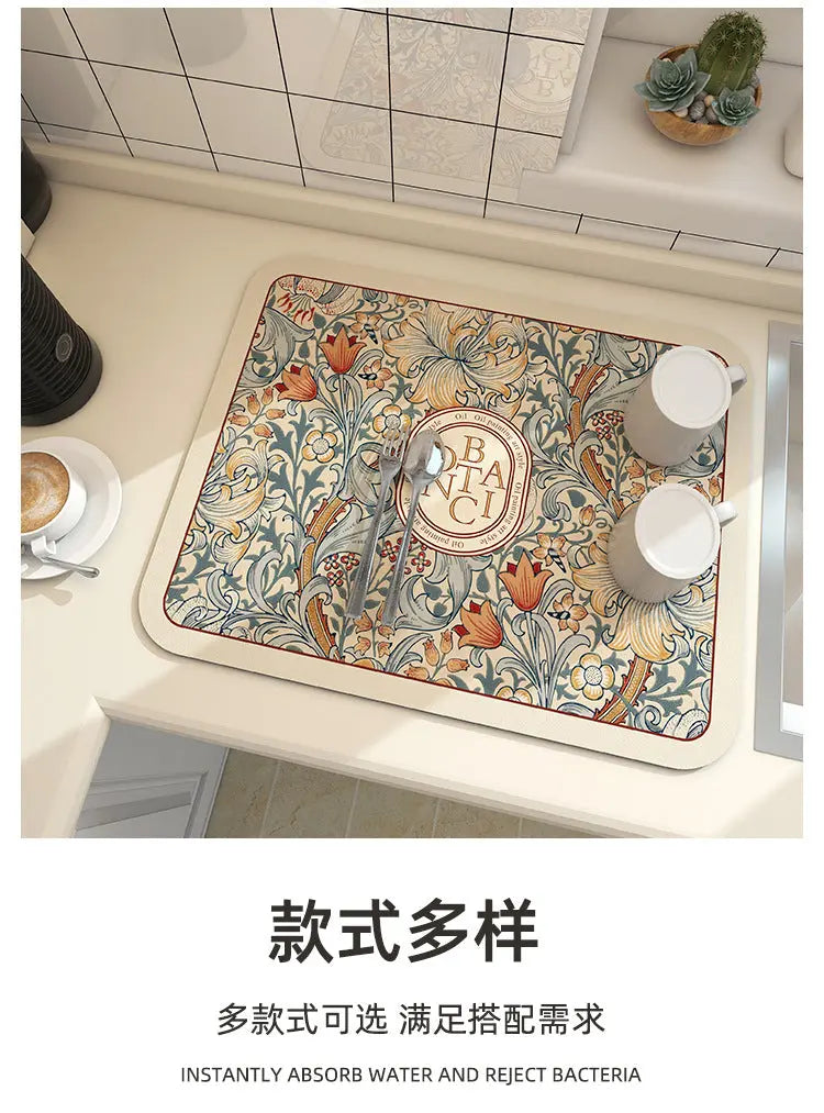 Super Absorbent Vintage Earth Kitchen Dish washing and Draining Mat Liebe - Making Life Easier