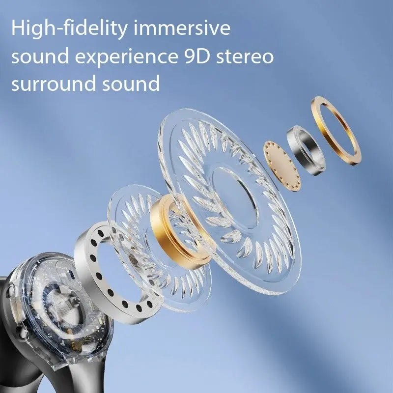 Nuova superficie a specchio Display digitale Clip per orecchio in silicone morbido Cuffie Bluetooth wireless con riduzione del rumore, alta definizione, senza perdita per lo sport - My Hashtag Shop