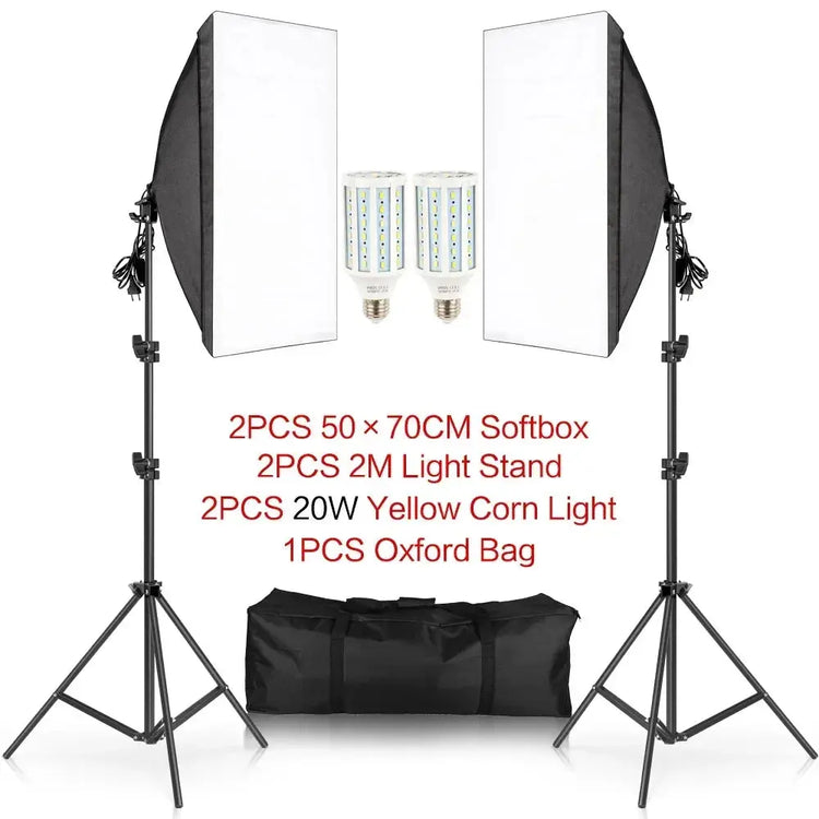 SH Kit di illuminazione Fotografia 50x70CM Softbox Sistema di illuminazione professionale con lampadine fotografiche E27 Attrezzatura per studio fotografico - My Hashtag Shop