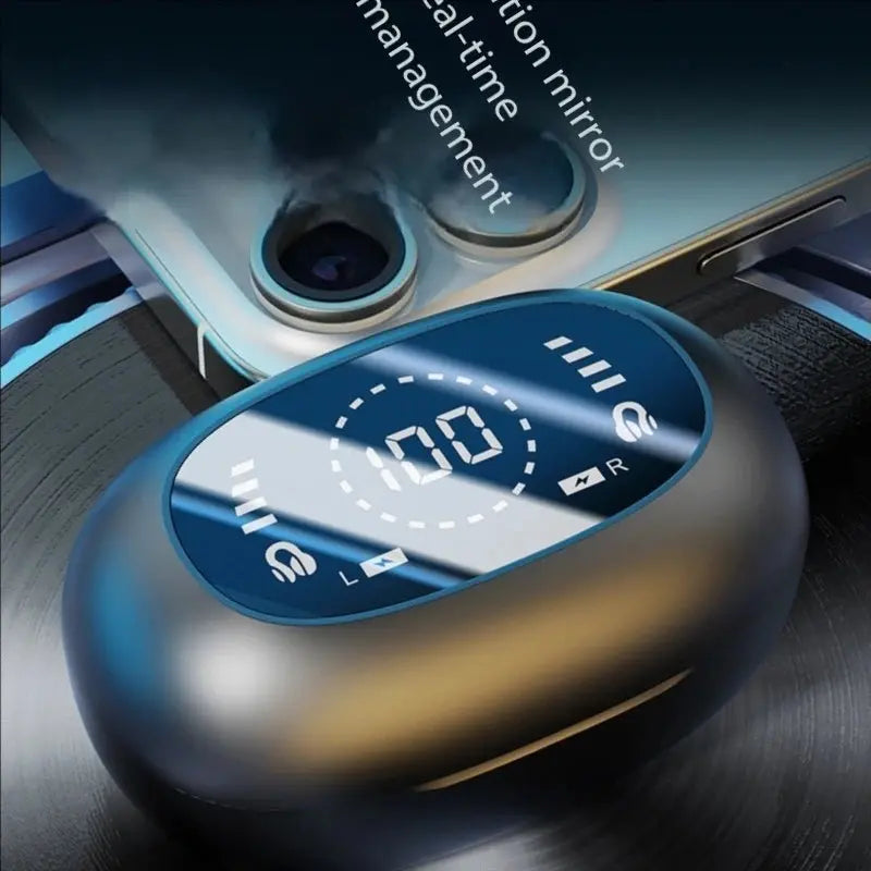 Nuova superficie a specchio Display digitale Clip per orecchio in silicone morbido Cuffie Bluetooth wireless con riduzione del rumore, alta definizione, senza perdita per lo sport - My Hashtag Shop