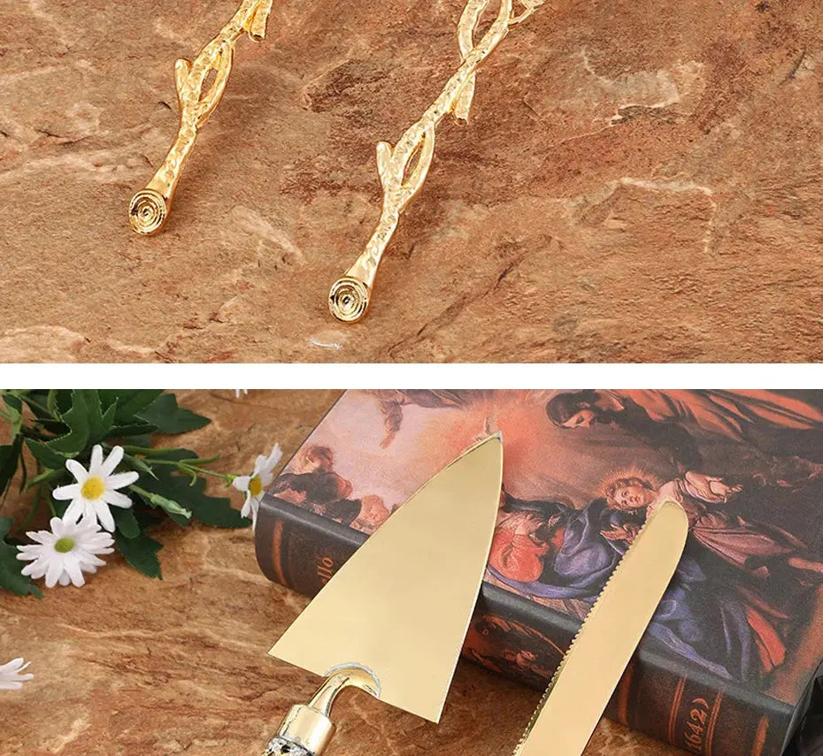 Cake Knife And Server Set,2 PCS Gold Cake Cutting Utensils Made By KONCO. - HASHTAG