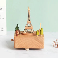 Christmas Gifts Wholesale Logo Engraved Mechanical Wind-Up Carousel Rotating Ballerina Wooden Music Box for Gift HASHTAG