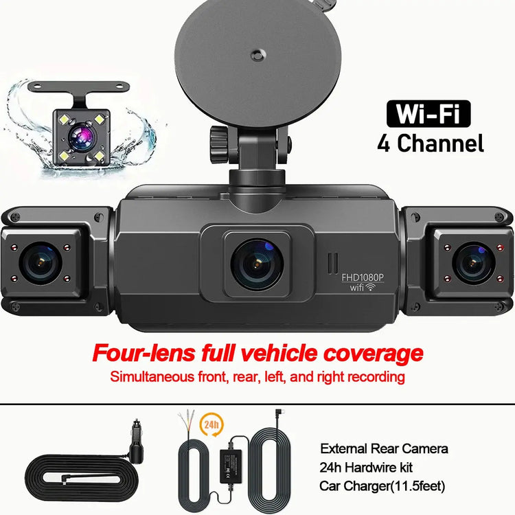 Dashcam 4 canali wifi car dvr cruscotto telecamere per auto way back box modalità parcheggio 24 ore anteriore e posteriore interno 360 dash cam - My Hashtag Shop