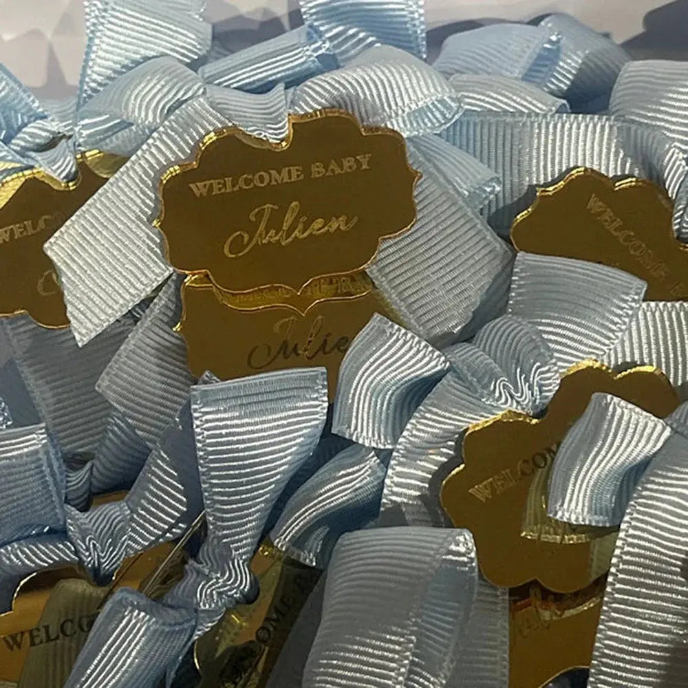 Baby shower name tags elegant acrylic. Liebe - Making Life Easier