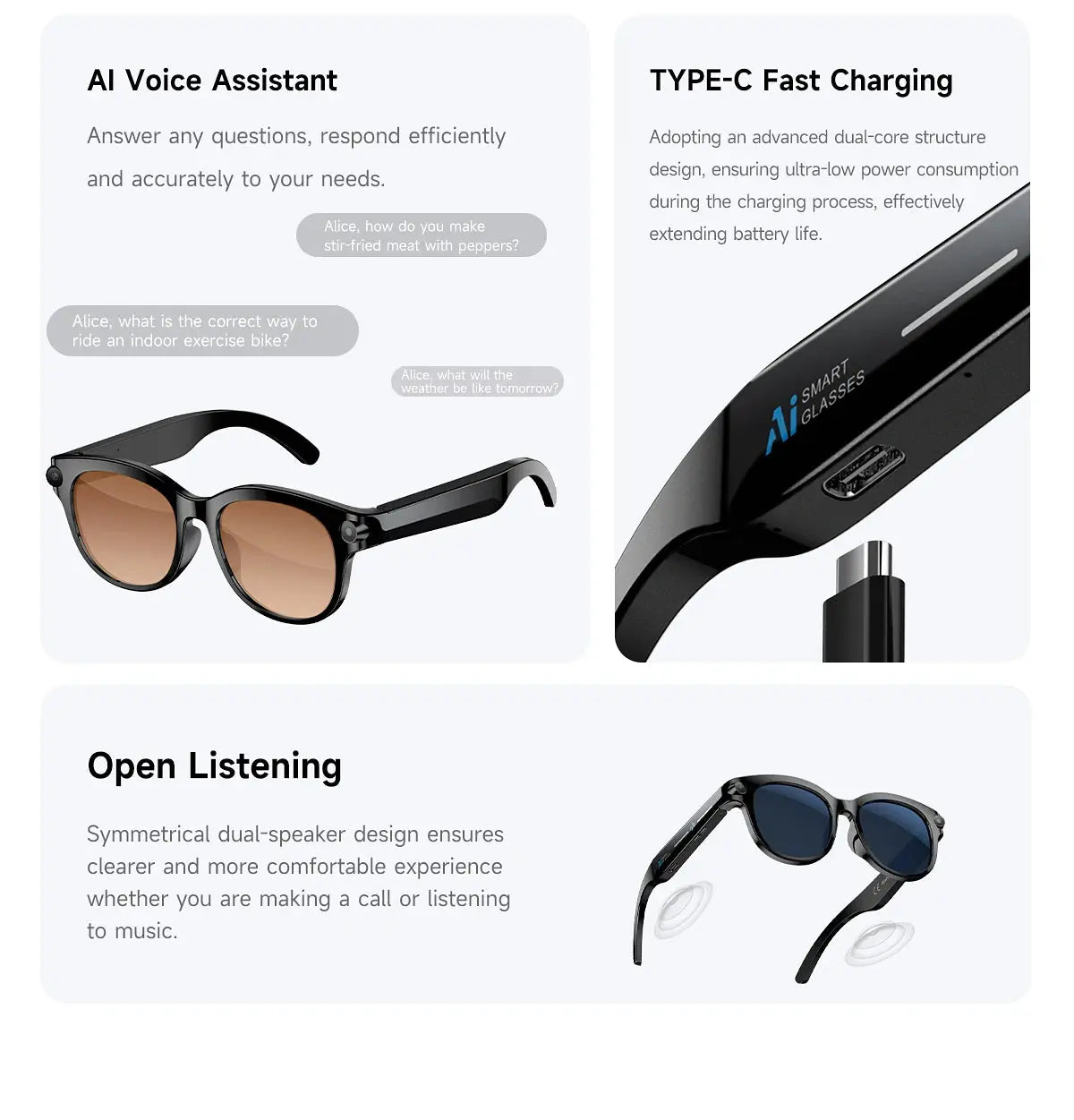 Occhiali Smart AI 2026 per Uomo e Donna, Fotocamera HD 200W, Video 1080P, Assistente Vocale AI, Traduzione, Riproduzione Musicale, Torcia LED HASHTAG