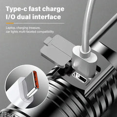 Torce a LED ad alta potenza Torcia tattica da 2000LM con luce display Ricarica USB Lanterna con zoom di emergenza per pesca da campeggio HASHTAG