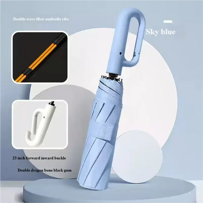 Ombrello da uomo completamente automatico con design ad anello e fibbia a 20 costole, pieghevole, extra large, resistente, doppio ombrellone da DONNA