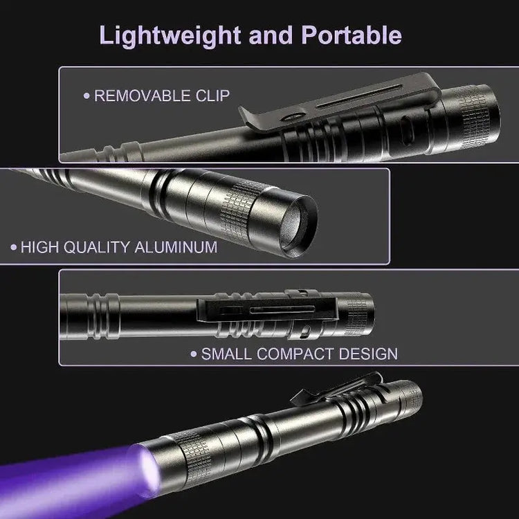 Torcia UV Torcia ultravioletta da 395 nm con clip per penna Batterie AAA portatili utilizzate Luce viola Rilevatore di urina per animali domestici Lampada UV - My Hashtag Shop