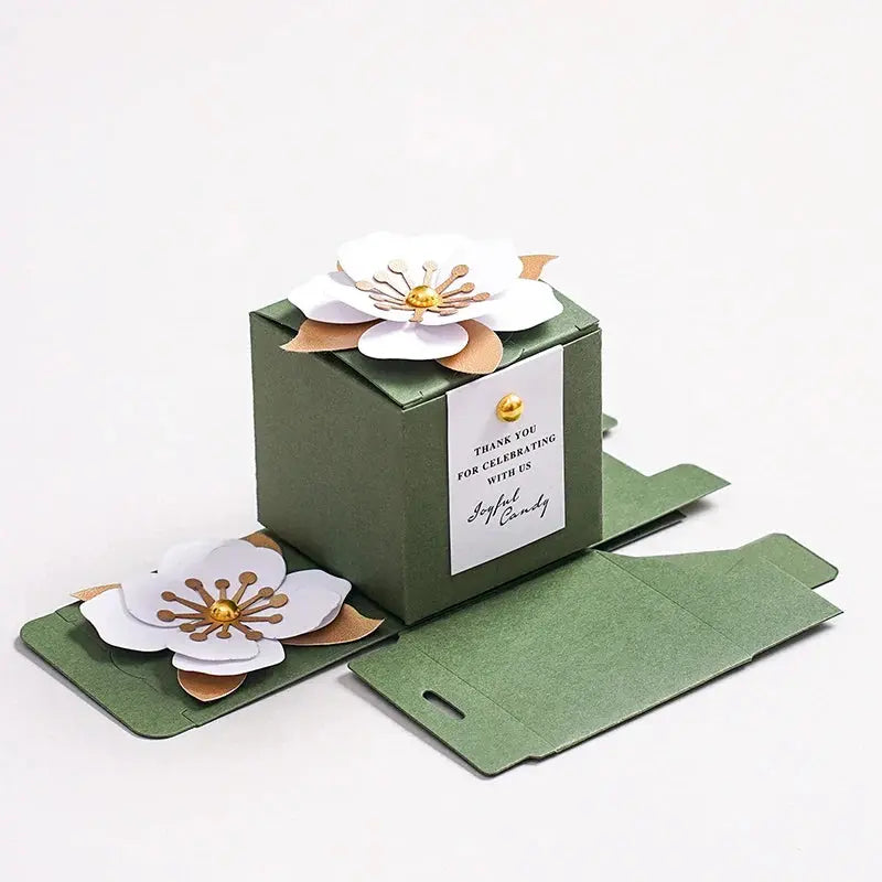 Wedding Candy Box Green Creative Flower Square Exquisite Personalized. - HASHTAG