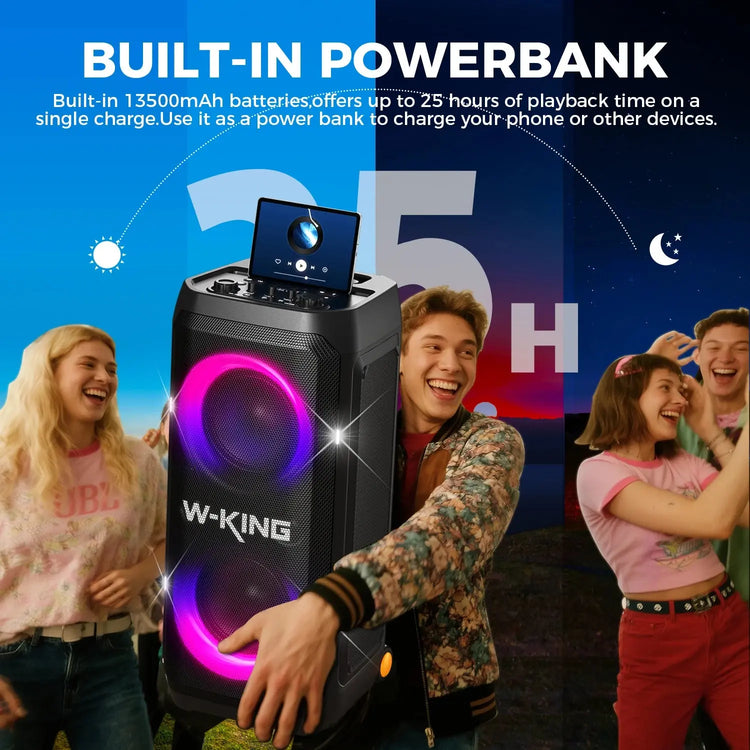 W-KING T12 Tragbare Bluetooth-sprecher-Box con suono MAX Pro da 370 W, Lichtshow, CSB, Bass Boost, Rollen e Teleskopgriff - My Hashtag Shop