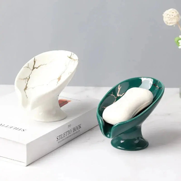 Ceramic Leaf shower soap holder, bathroom or kitchen drain hole tray. - HASHTAG