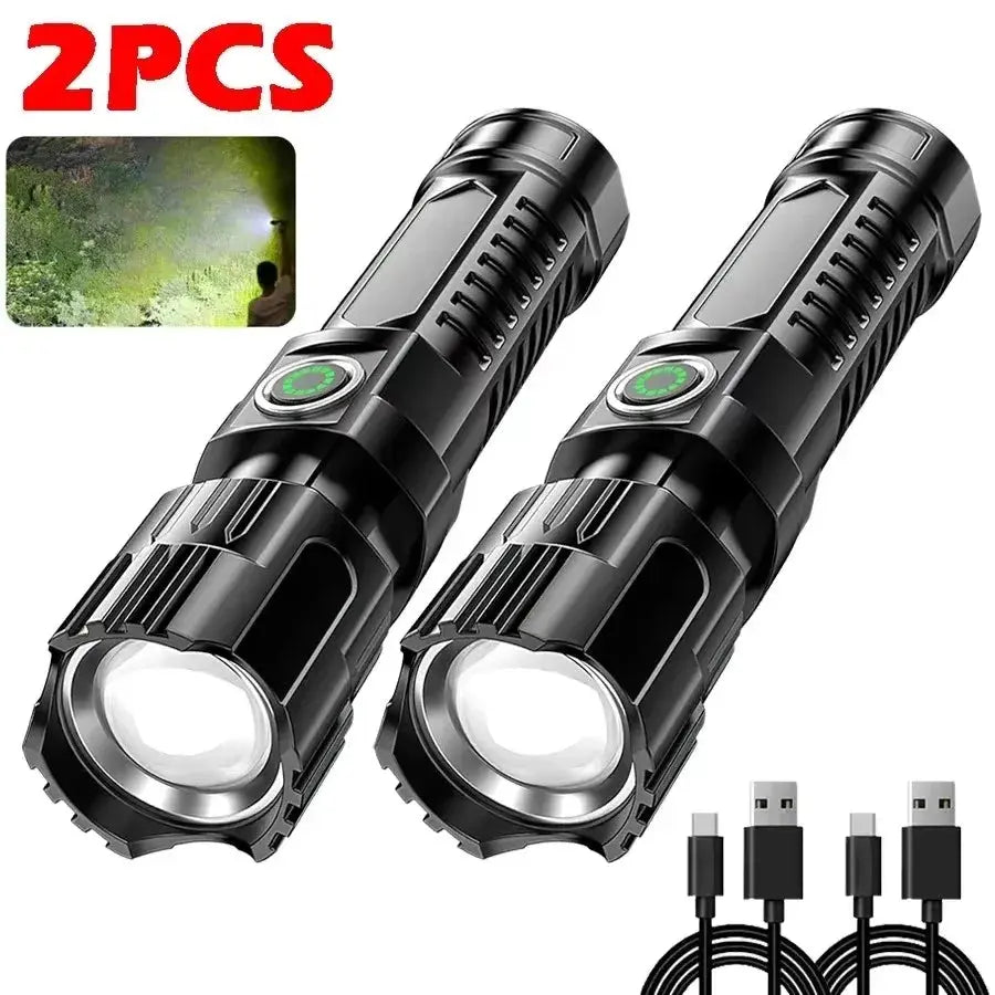 Torce a LED ad alta potenza Torcia tattica da 2000LM con luce display Ricarica USB Lanterna con zoom di emergenza per pesca da campeggio - My Hashtag Shop