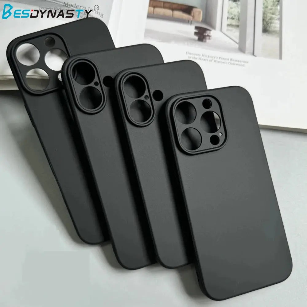Custodia per telefono opaca in silicone nero pieno di lusso per iPhone 17 Air 16 15 14 13 12 11 Pro Max 16 15 14 Plus Cover posteriore Custodia morbida in TPU - My Hashtag Shop