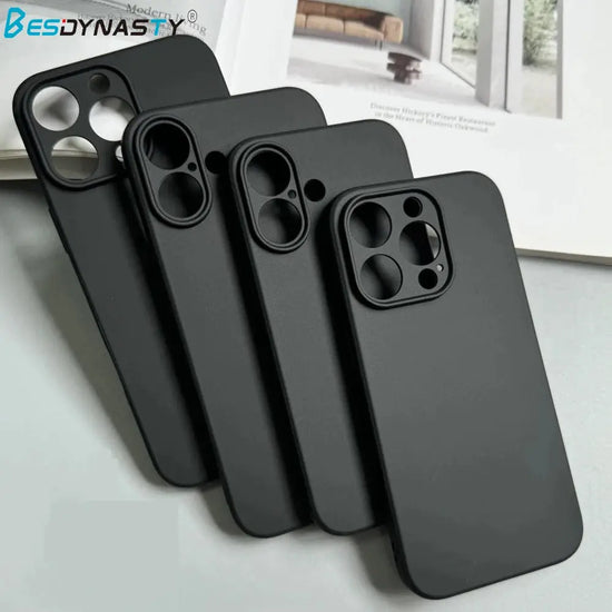 Custodia per telefono opaca in silicone nero pieno di lusso per iPhone 17 Air 16 15 14 13 12 11 Pro Max 16 15 14 Plus Cover posteriore Custodia morbida in TPU - My Hashtag Shop