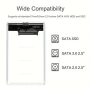 Custodia per HDD trasparente Custodia per HDD SSD da 2,5 pollici SATA a USB Tipo-C Adattatore Scatola per disco rigido esterno portatile Senza attrezzi HASHTAG