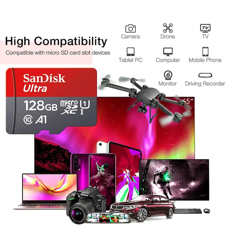 Scheda di memoria 512 GB 256 GB 128 GB 64 GB 32 GB 100 MB/S Scheda Micro SD UHS-1 Scheda flash Memoria Microsd SD + adattatore per lettore di schede - My Hashtag Shop
