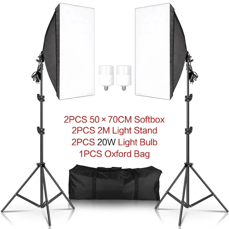SH Kit di illuminazione Fotografia 50x70CM Softbox Sistema di illuminazione professionale con lampadine fotografiche E27 Attrezzatura per studio fotografico - My Hashtag Shop