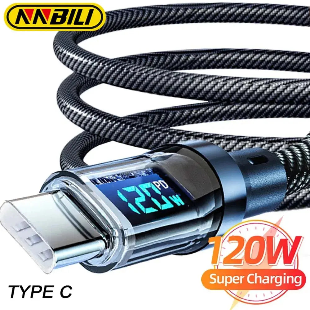 Cavo da 120 W da tipo C a tipo C Cavo di ricarica super veloce per telefono con display a LED Cavo dati da USB a tipo C per huawei oppo vivo - My Hashtag Shop
