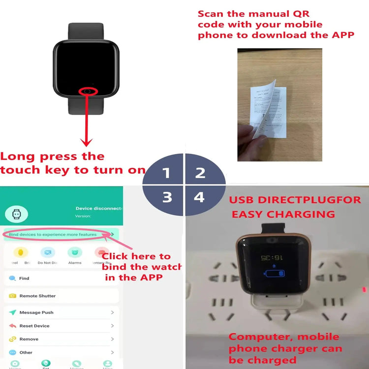 Smartwatch Uomo Donna Orologi da polso Smart Watch Messaggio Fitness Monitor Bracciale Regalo di compleanno Orologio elettronico per Android IOS - My Hashtag Shop